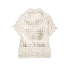 Short Knit Cardigan with Tassel Detail