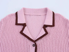 Vintage Striped Knit Cardigan – Notched Collar Charm