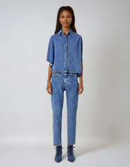 Autumn Solid V-Neck Long Sleeve Denim Shirt