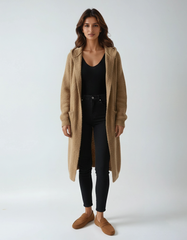 Beige Oversized Hooded Knit Cardigan