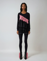 Black Mesh Ruffle Irregular Mini Dress