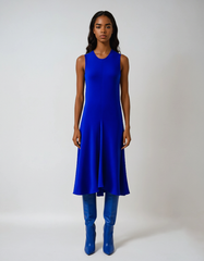 Blue Linen-look Sleeveless Midi Dress