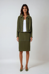 Vintage Olive Suede Skirt Suit