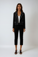 Grommet-Embellished Cropped Black Blazer