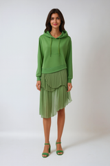 Contrast Hoodie & Pleated Skirt Dress