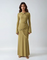 Chic Knitted Maxi Dress with Metal Button Detail