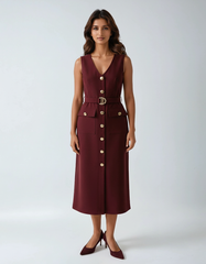 Classic O-Collar Sleeveless Midi Dress