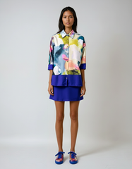 Contrast Tie-Dye Satin Smock Blouse
