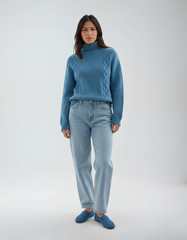 Cozy Blue Turtleneck Knit Sweater