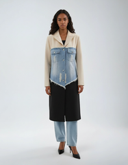 Denim Color-block Blazer Jacket