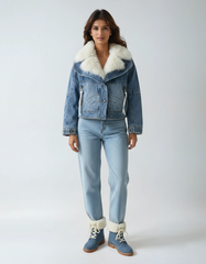 Denim Fur-Lapel Jacket