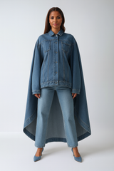 Denim Irregular Cloak – Asymmetric Cotton-poly Drape