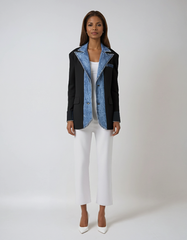 Denim Spliced Contrast Blazer – Tailored Mixed Media