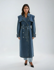 Denim Trench Coat – Classic Cotton-poly Tailored Length