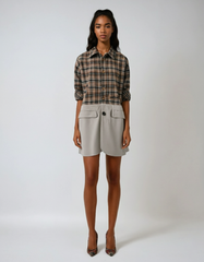 Dual-Tone Khaki Plaid Patchwork Blazer