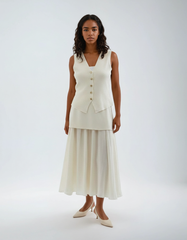 Elegant Solid Knitted Vest & Patchwork Skirt Set