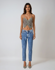 Floral Lace Halter Top – Ruffled Party Elegance