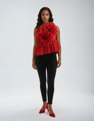 Flowered Pleat Tank Top