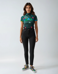 Graphic Turtleneck Pleated Tee