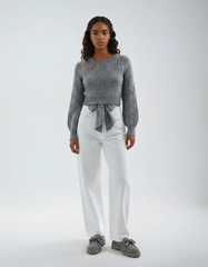 Gray Backless Knit Pullover Sweater