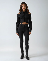 Irregular Lapel Cropped Blouse