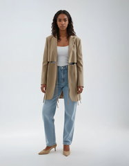 Khaki Hollow-Out Casual Blazer