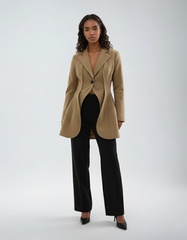 Khaki Irregular Spliced Blazer – Flexible Jersey Drape