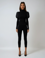 Knit High Neck Puff Sleeve Top