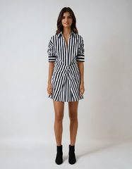 Navy & White Striped Oversized Button-Down Blouse