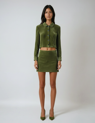 Olive Green Corduroy Jacket & Mini Skirt Set