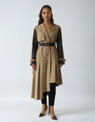 Pleated Lapel Trench – Cotton-poly Blend With Sculptural Flow