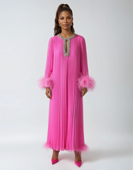 Ruched Pleat Feather Diamonds Spliced Dress
