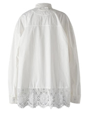 Elegant Hollow Lace Hem Blouse – Timeless White