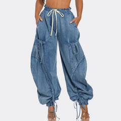 Wide Leg Drawstring Jeans