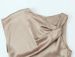 Asymmetrical Folded Midi Dress – High Street One-shoulder Elegance