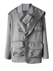 Gray Luxe Multi-Pocket Blazer