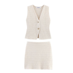 Ivory Knitted Vest & Mini Skirt Set