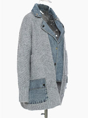 Gray Denim-Inspired Irregular Knit Cardigan