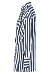 Navy & White Striped Oversized Button-Down Blouse