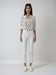 White Polka Dot Loose-Fit Blouse