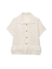 Short Knit Cardigan with Tassel Detail