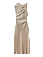 Asymmetrical Folded Midi Dress – High Street One-shoulder Elegance