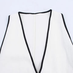 White V-neck Linen Midi Dress