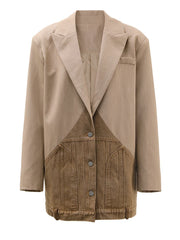 Khaki Denim Spliced Blazer
