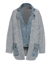 Gray Denim-Inspired Irregular Knit Cardigan