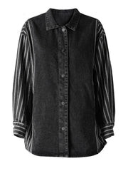 Black Striped Denim Blouse
