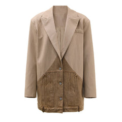 Khaki Denim Spliced Blazer