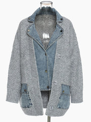 Gray Denim-Inspired Irregular Knit Cardigan