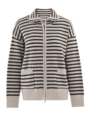 Striped Knit Cardigan with Zipper & Pockets