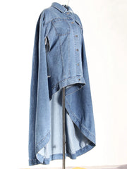 Denim Irregular Cloak – Asymmetric Cotton-poly Drape